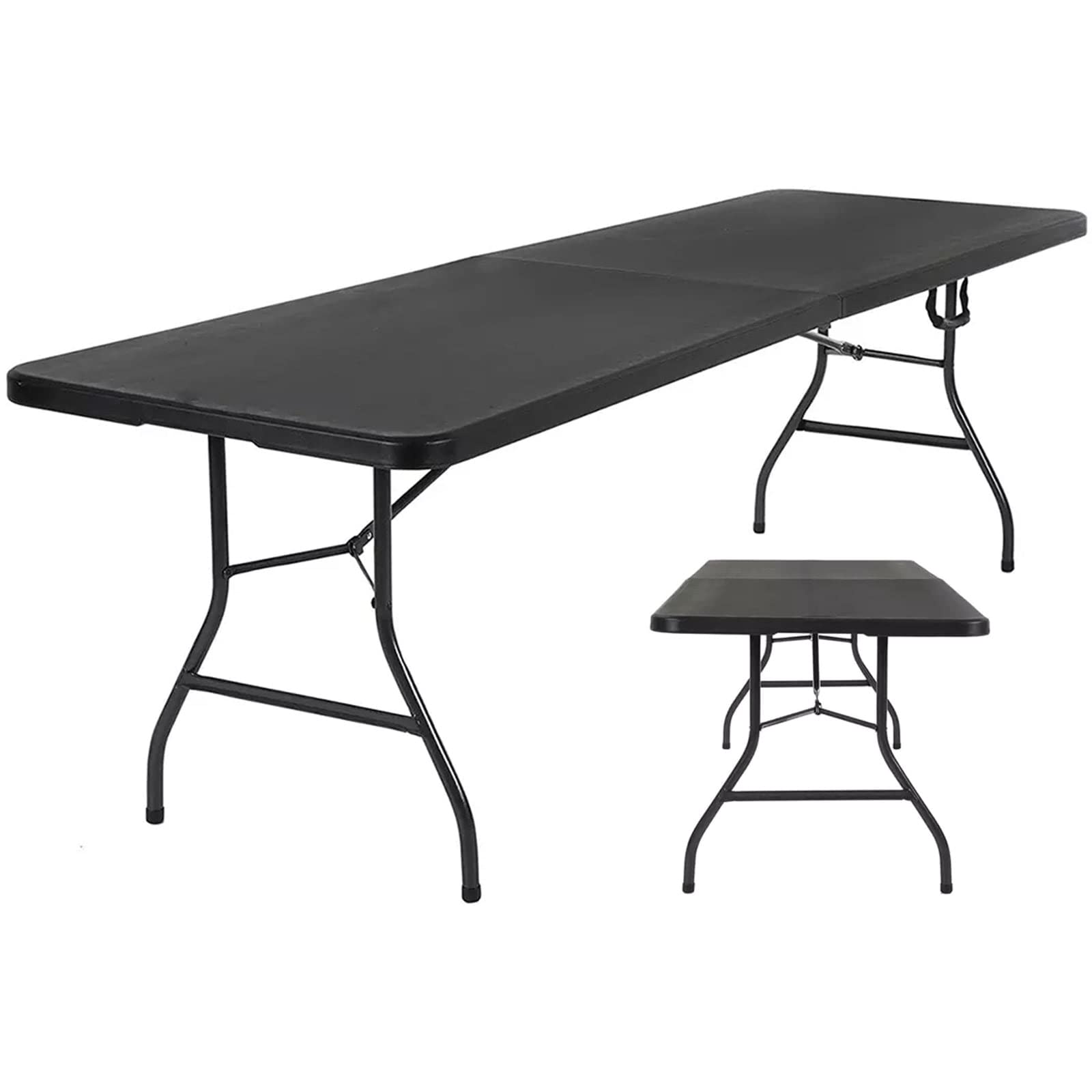 6 Ft Rectangular Black Plastic Folding Table, 6 Foot x 30 inch Fold-in-Half Blow Molded Folding Table, 6ft Centerfold Folding Table, Black