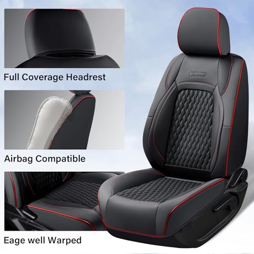 Image of Coverado Seat Covers for Jeep Wrangler, Custom Fit for Pickup Truck Jeep Wrangler Seat Covers 2 /4 Door, Waterproof Leather Car Seat Covers Cushions for 2013-2017 Jeep Wrangler Accessories, Red Line