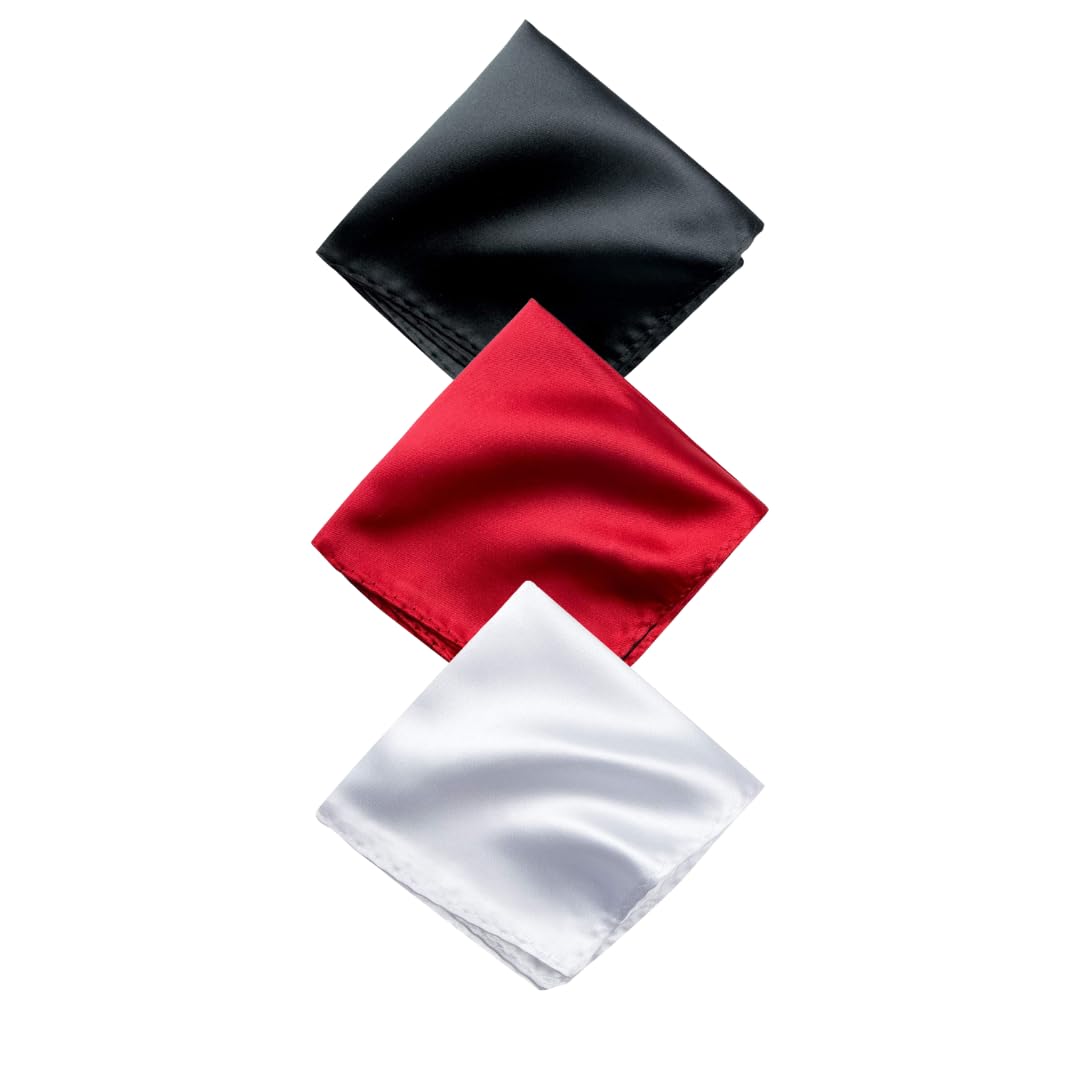 young arrow Satin Pocket Square for Men, Wedding Handkerchief for Suits, Blazers & Tuxedo, Men's Pocket Square Combo (Pack of 3) (Red, Black & White)-picture-19