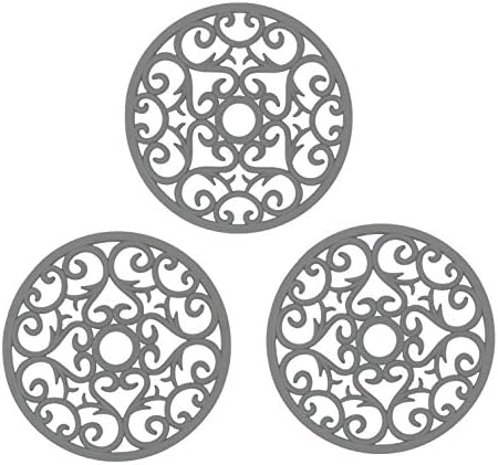 Makerstep Silicone Trivet Mat 3 Set in Heart Design Trivets. Hot Pan Holder Hot Pads for Countertop & Table. Non Slip, Serving Dishes Plates. Dishwasher Safe, Heat Resistant Kitchen Gadgets, Gray