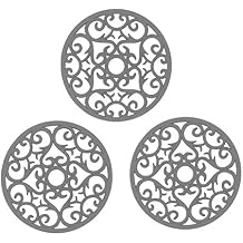 Makerstep Silicone Trivet Mat 3 Set in Heart Design Trivets. Hot Pan Holder Hot Pads for Countertop & Table. Non Slip, Serving Dishes Plates. Dishwasher Safe, Heat Resistant Kitchen Gadgets, Gray