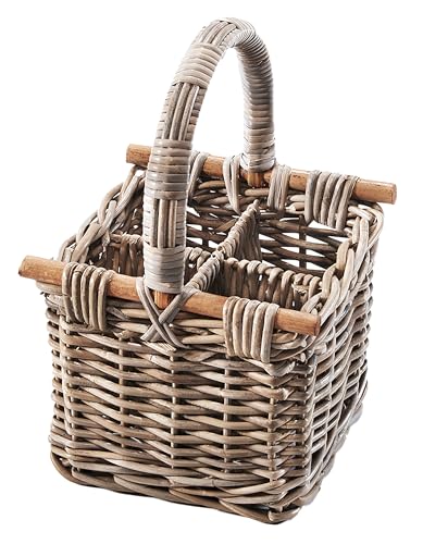 Kobolo Flaschenträger PULLO, 24x24x36 cm, grau, Rattankorb für 4...