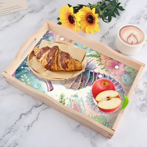 Image of AiYuanzsh 5D Diamond Art Tray with Handle for Adults DIY Diamond Art Plate Kits Seahorse Picture Diamond Art Painting Dinner Plate for Coffee Living Room Home Organizer Parties Family Gatherings