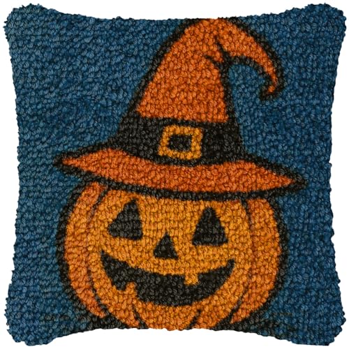 ZFFLYH Kits De Gancho De Pestillo De Halloween para Adultos Y Niños DIY Funda De Almohada Patrón Funda Almohada Impresa Funda Cojín Costura para Decoración De Sofá 17X17 Pulgadas,Pumpkin Head