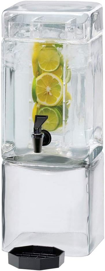 Cal Mil 1112-1AINF Square Glass Beverage Dispenser with Infusion Dispenser, 1.5 gal, 7.125" Width x 9.125" Diameter x 18.375" Height, Clear