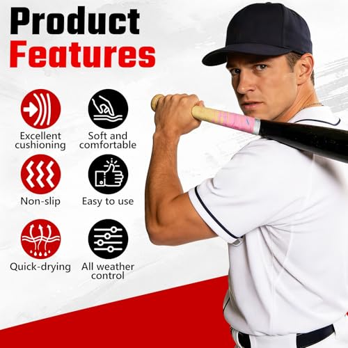 AKAIXI 2pcs Pink Ice Cream Drip Baseball Bat Grip Tapes, 1.1mm Precut Pro Feel Batting Wrap for Baseball Bat Non-Slip Sweat Absorbent for Player Coach Enthusiasts Game and Training — view 5