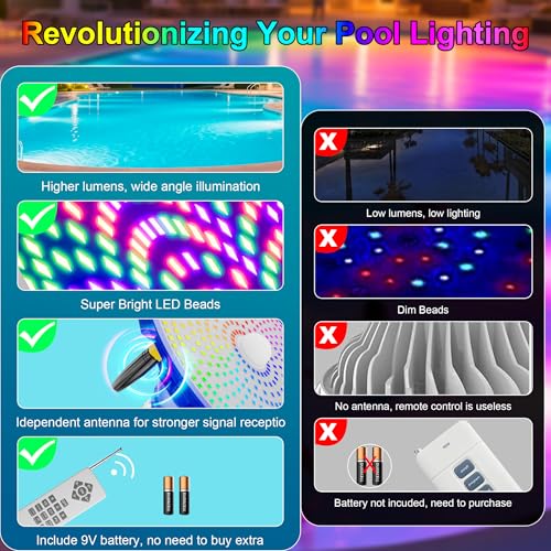 Jadisi LED Pool Light Bulb for Inground Pools – RGBW 70W Swimming LED Pool Lights, 12 Color Modes, Adjustable Brightness & Speed, Remote Control, Energy Efficient, E26 Base