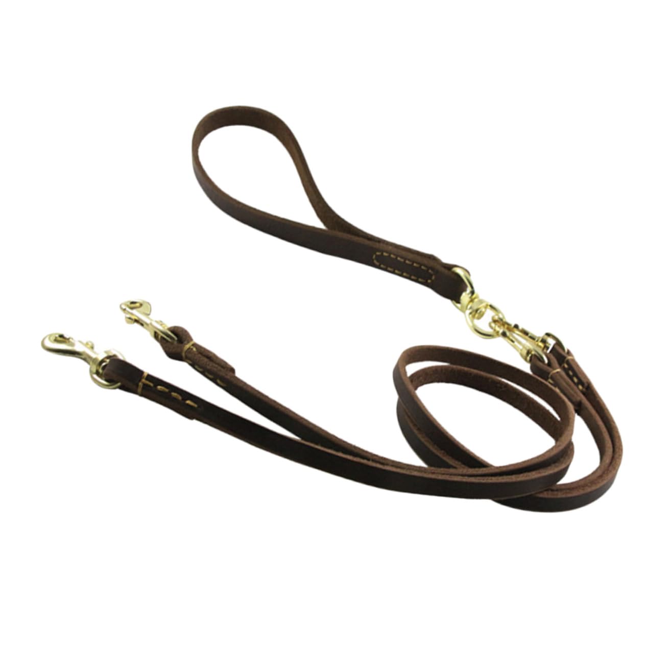 Laisse Double Tête pour Chien, Robuste, 1 Pièce, Cuir Bovin | 1, 6 X 120cm, Marron Café, Usage Extérieur et Voyages, pour Chiot et Chien