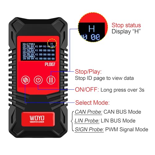 Image of CAN LIN PWM Tester, WOYO PL007 CAN Bus Analyzer for Automotive Diagnostic Tool, Auto-Recognize CAN-H & CAN-L, CAN Range 50-1000kbps, PWM Signal Detector on Bench, LIN Bus Baud Range 2400-19200bps