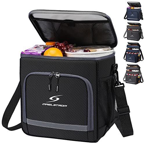 Maelstrom Foodie Buds Insulated Large Lunch Box, Reusable Lunch Bag, Collapsible Leakproof Soft Sided Cooler, Portable Tote For School, Work Office, Family Outdoor Activities- Small,Black