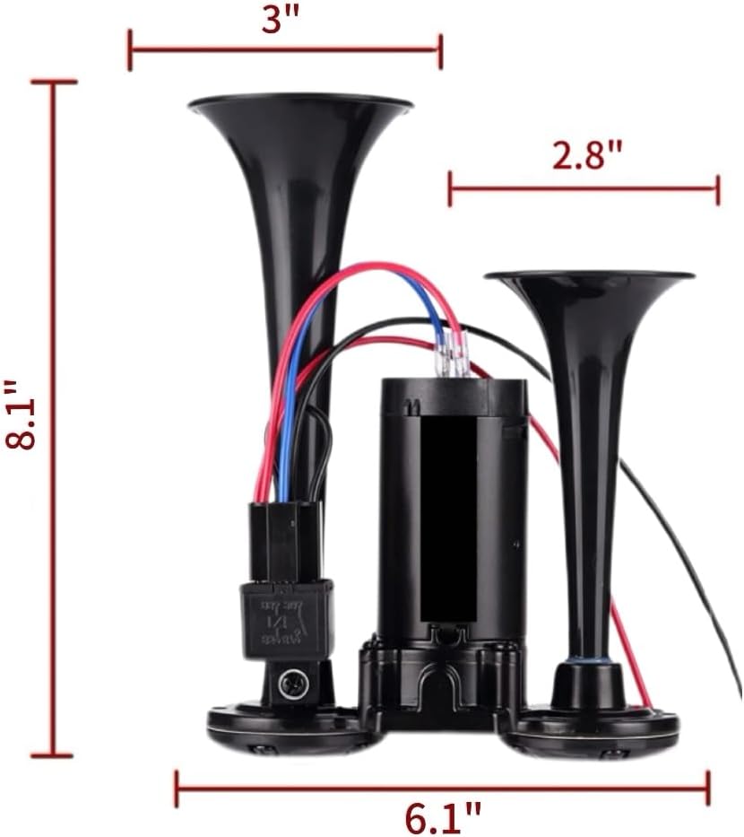 12V 600DB Car Air Horn, Super Loud Air Horn for Truck, Dual Electric Air Horns Kit for Vehicles- With Compressor, Applicable for Cars, SUVs, Motorcycles, Tractors (Black)