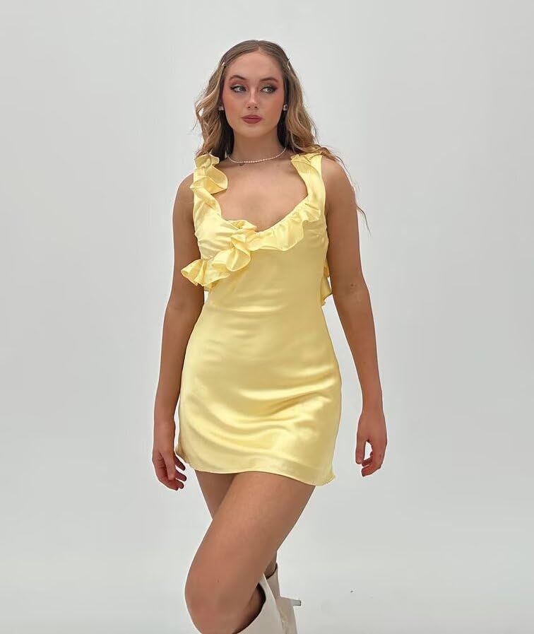 JNXIANGW Satin Homecoming Dresses Mini Cocktail Party Dresses V-Neck A-Line Short Prom Dresses2