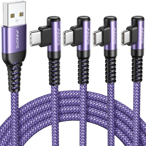 Image of AINOPE 4-Pack [10 /6.6 /3.3 /3.3ft] USB C Cable, 3.1A C Charger Cable Fast Charging, Right Angle Type C Charger Nylon Braided Compatible with Galaxy S10 S9 S8 Plus S21 S20, Note 10 9 8, LG Google Pixel