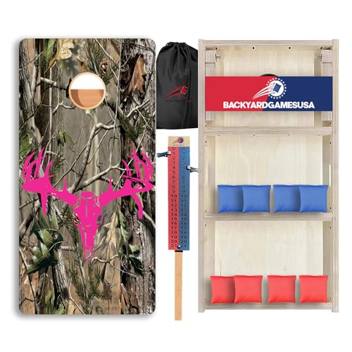 CornholeGamesUSA Pro Cornhole Boards Set | Made in USA | 3/4 Baltic Birch | No Bounce | Triple Thick Legs | Two Brace & Handles, Tournament 2x4 Regulation Set with Score Tower & Cornhole Bags