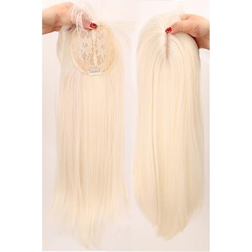Miniatura 6 de 19.7 in recta cabeza frente Topper con flequillo grueso Snythetic, parte media clip en la parte superior del pelo para mujeres cubierta de pelo fino