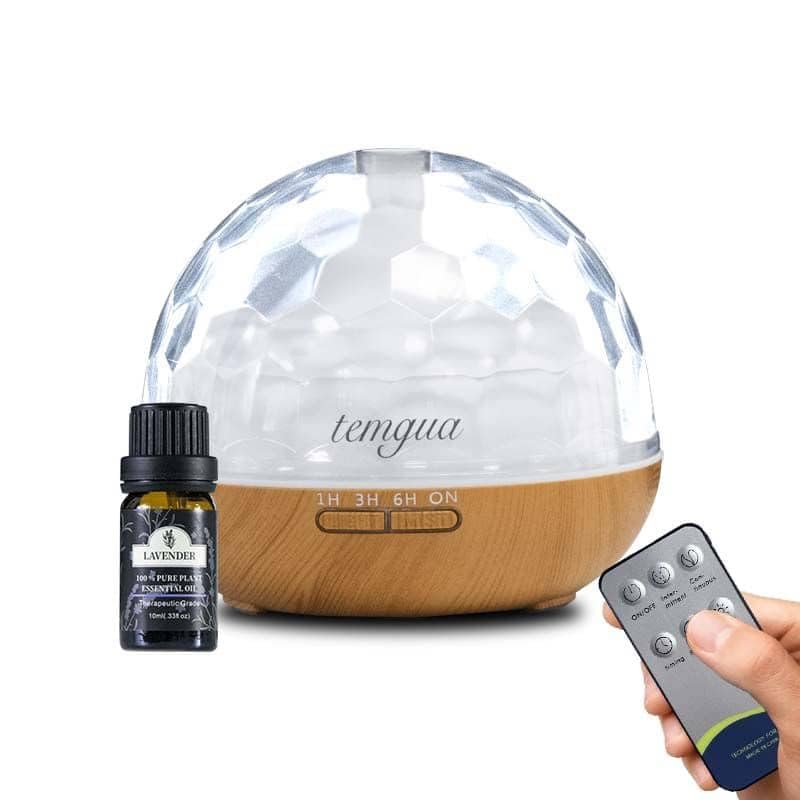500ml Temgua essential oil diffuser with 1pure lavender oil, control remote 4 timer setting, auto shut-off, ultrasonic aromatherapy humidifier scented diffuser 2 mist time 7Colors change (Light wood) - Image 3