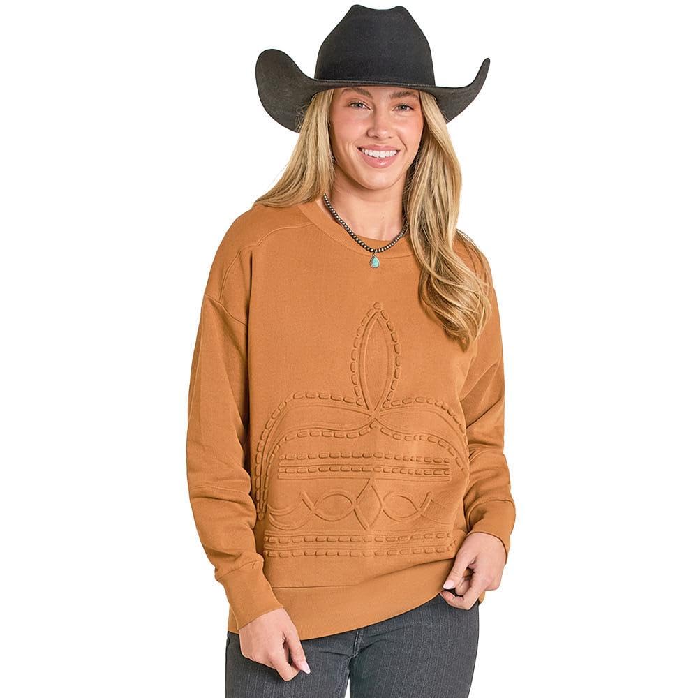 Panhandle Womens Embossed Brass Boot Stitch Sweater
