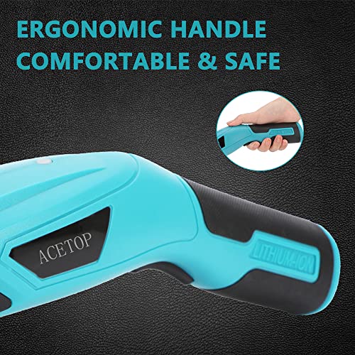 Acetop Electric Scissors Cordless Fabric Scissors W/ 2 Blades Rechargeable Cardboard Cutter Scissors Power Sewing Shears Tools For Cutting Scrapbook Paper Craft Carpet Leather Cloth (Blue & Black) #TOP5