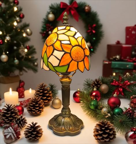 BMXKPO Tiffany Style Table Lamp,Sunflower Stained Glass Lamp,6 Inch Small Antique Bedside Lamp, for Bedroom Living Room Home,Included Dimmable LED Bulb 8W