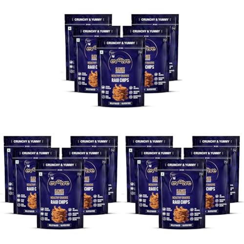 Image of Evolve Ragi Chips Combo Healthy Snack for Kids, Adults | Gluten Free, Vegan, No Artificial Color & Sugar, Millet Blend, Ideal for Weight Loss - 100g Pack of 15