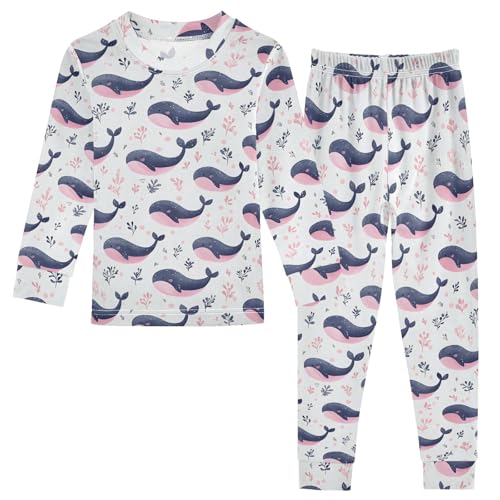 Cute Charming Whale Pattern Cute Pajama Sets Long Sleeve Top and Pants, Snug Fit Sleepwear for Night Wears
