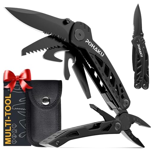Pohaku Multitool Knife, Pohaku 13 in 1 Pocket Multitool, Multi Tool with 3" Large Blade, Safety Locking Design, Spring-Action Plier, Durable Nylon Sheath for Outdoor, Camping, Fishing, Survival,Hiking