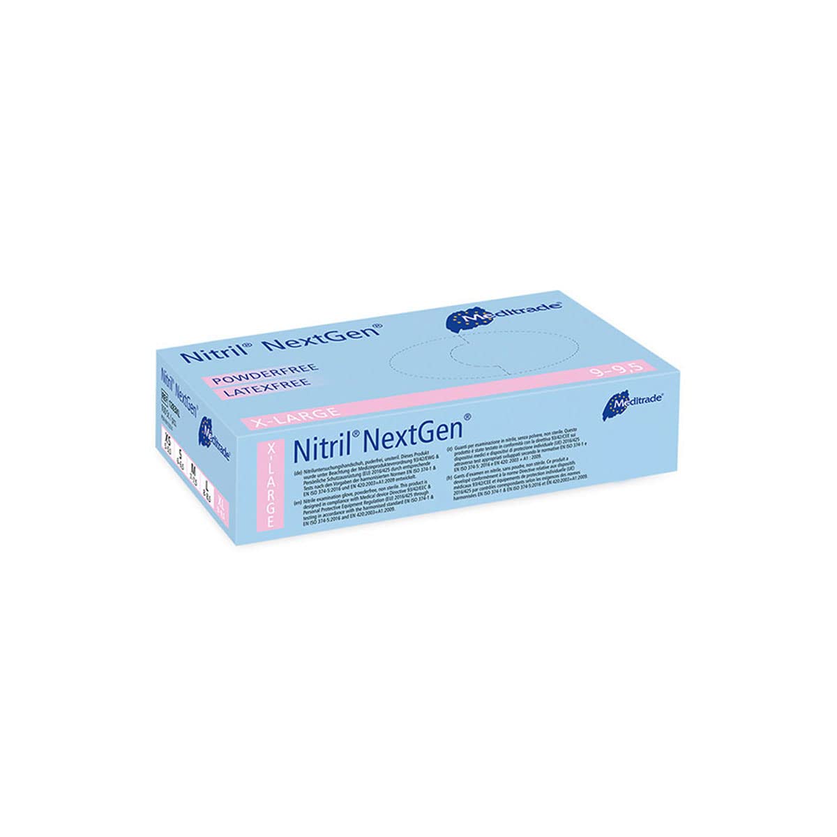 Meditrade Nitril NextGen Untersuchungshandschuhe – puderfrei, latexfrei, Größe XL (Hellblau), 100 Stück