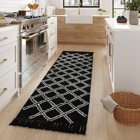 Sungea Black Hand Woven Kitchen Runner Rug Cover