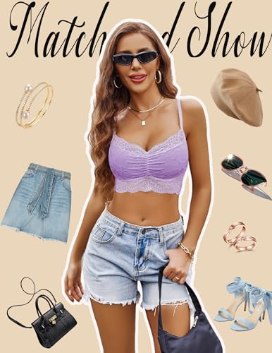 Image of Avidlove Lace Bralette for Women V Neck Cami Tank Y2k Camisoles Adjustable Spaghetti Strap Crop Top Non Padded