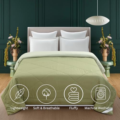 Image of Galaxy Home Decor Premium Microfibre Reversible Comforter | Ultra-Soft, Lightweight & All-Season Warm Quilt | Cozy AC Blanket for Double Bed 90 inch x 100 inch | 220 GSM, Olive Green & Sage Green