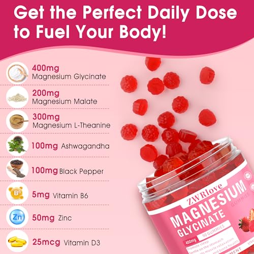 Magnesium Glycinate Gummies 400mg, Strawberry, Zinc, Sugar Free, 90 Count - image 3