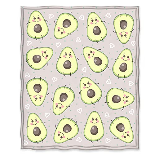 Jekeno Avocado Fruit Blanket Cute Jumping Avocado Print Gifts for Women Kids Girls Home Bedroom Living Room Decor Soft Cozy Lightweight Throw Blankets 50"x60"