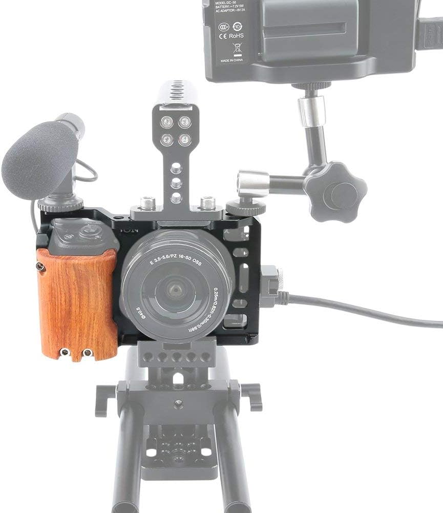 NICRYRIG Cage Kit for A6400 A6500 Sony Mirrorless Camera, with Wooden Handle Grip M2.5 Screw - 110