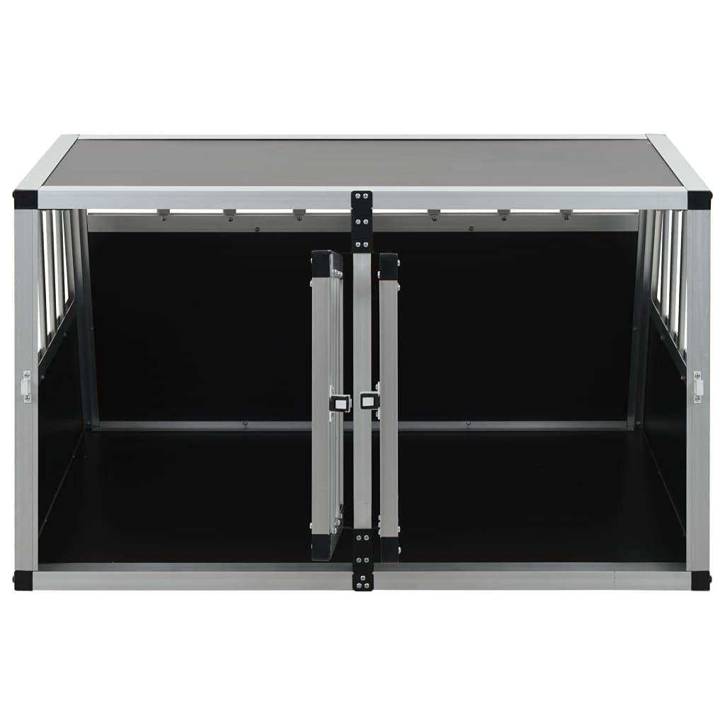 Hunde Transportbox für Auto 89 x 69 x 50 cm, mit Doppeltür, Hundebox Autobox Hundetransportbox Alubox Hund Reisebox Silber
