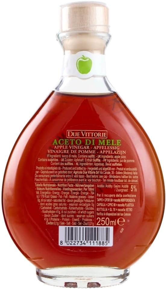 Due Vittorie - Aceto di mele maturato nella barrique, 12 bottiglie di vetro da 250 ml + portachiavi italy shop service