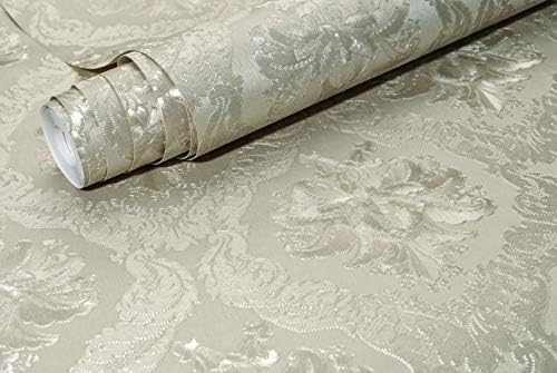Ovoin Damask Wallpaper Luxury Italian European Classic Metallic Textured Shiny Vinyl Wall Paper Roll (0.53*10 Metres, 57 Sq Ft) (LZ343_D01306)