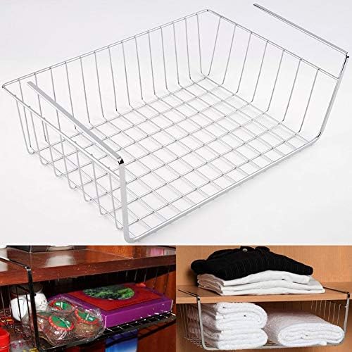 CamKpell Silver Polyester & Spandex Lightweight and Durable Design Suoerior Kitchen Under Shelf Storage Basket Lightweight Metal Organiser Rack