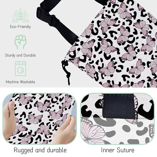 Image of Butterfly Car Garbage Bag,Leopard Waterproof Small Car Trash Bag Hanging Back of Seat,Drawstring Hanging Car Trash Bag with Adjustable Buckle for Car Accessories