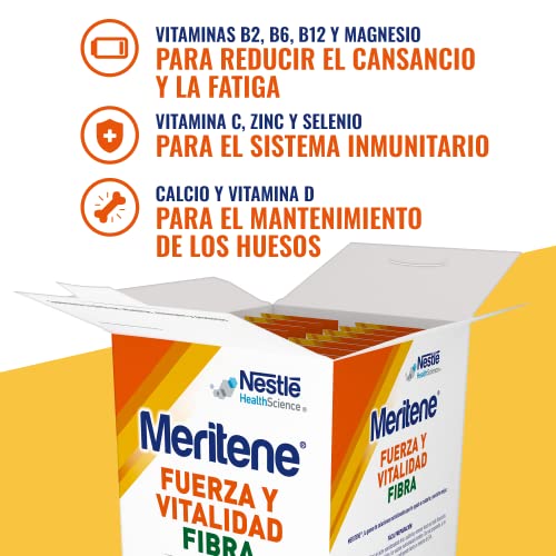 Miniatura 6 de Meritene, Fuerza y Vitalidad Fibra, Sabor Chocolate, Fuerza para tus Músculos, Vitalidad para ti, Solución Nutricional Adultos con Fibra, Proteínas, Vitaminas y Minerales, 14 Sobres, 490 gr