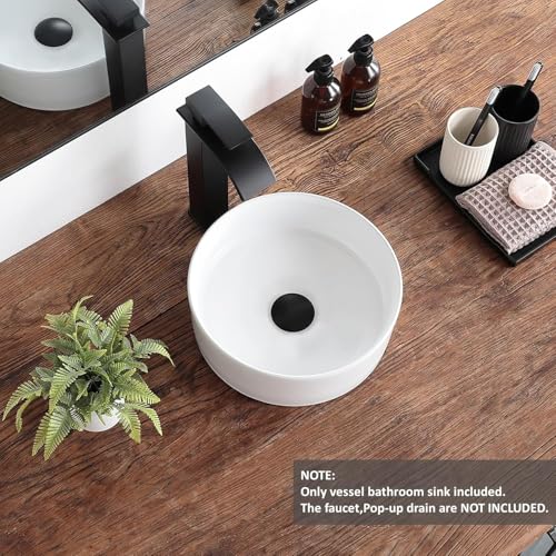 Image of META Premium Round Ceramic Table Top Wash Basin | Modern White Glossy Countertop Vessel Sink for Bathroom | Minimalist European Style Luxury Vanity Basin (14x14x4.5 Inch)