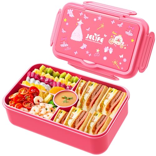 Jelife JALIFE082-PRINCESS Girls Bento Box - Kids Prints Leak-Proof, 4-Compartments Large Bento-Style Kids Lunch Box cover