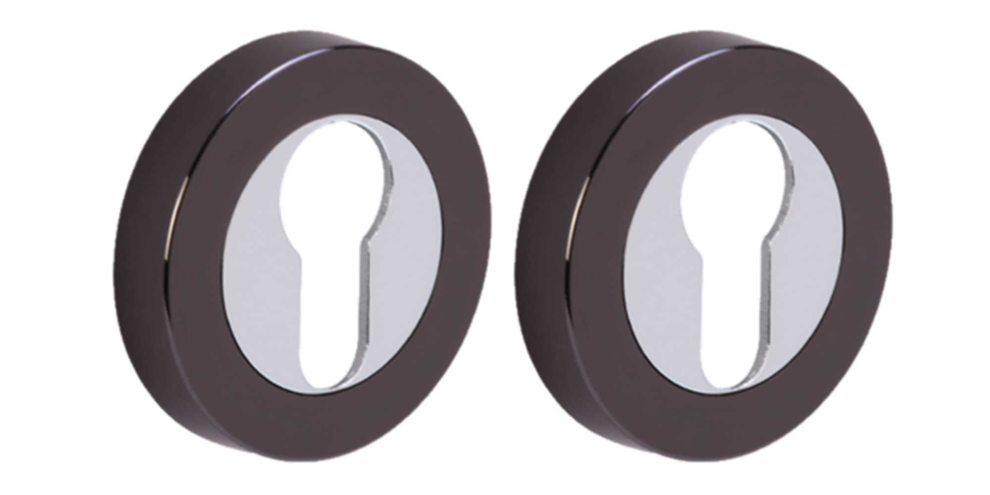 Hunta Black Nickel / Polished Chrome Handlezone® 2 Pack Euro Cylinder Door Lock Key Escutcheon Covers - Dual Finish Polished Chrome