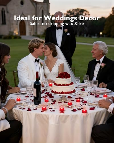 Image of Amagic 4000 Pieces Red Artificial Rose Petals with 50 Red Heart LED Tea Lights, Rose Petals and Candles Set for Proposal, Anniversary, Romantic Night, Wedding Decor