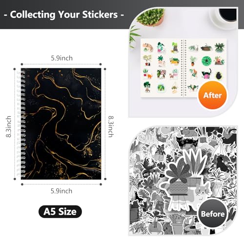 Álbum reutilizable para colección de pegamentos A5, negro y mármol, para adultos, con 37 hojas de papel desprendible, organizador para journal, planner y scrapbook miniatura 3