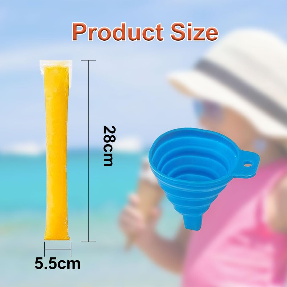 100PCS Bolsas Paleta Hielo con 1 Embudo, Bolsas para Helados, Bolsa de Molde Para Paletas para Paletas de Hielo,Bolsas para Moldes de Helado con Para Yogur, Helado, Jugo