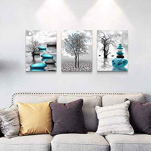 Dzrwubhs Canvas Wall Art For Living Room Wall Decor For Bedroom Bathroom Black And White Paintings Modern 3 Piece Framed Canvas Art Prints Ready To Hang Inspirational Abstract Blue Pictures Home Decorations thumb #4