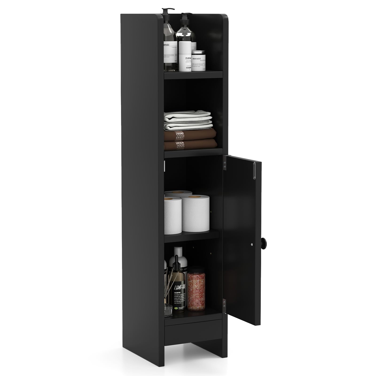 Multigot Bathroom Floor Cabinet (1 Adjustable Shelf, Black)