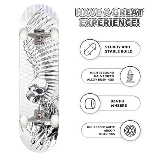 Image of Nattork Skateboards 31 Inch Complete Skateboard Wood 9 Layer Canadian Maple Trick Skate Boards for Boys Girls Youth Teens Beginner