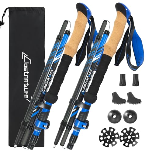 Clostnature Collapsible Trekking Poles for Hiking – Carbon Fiber Folding Hiking Poles, Telescopic...