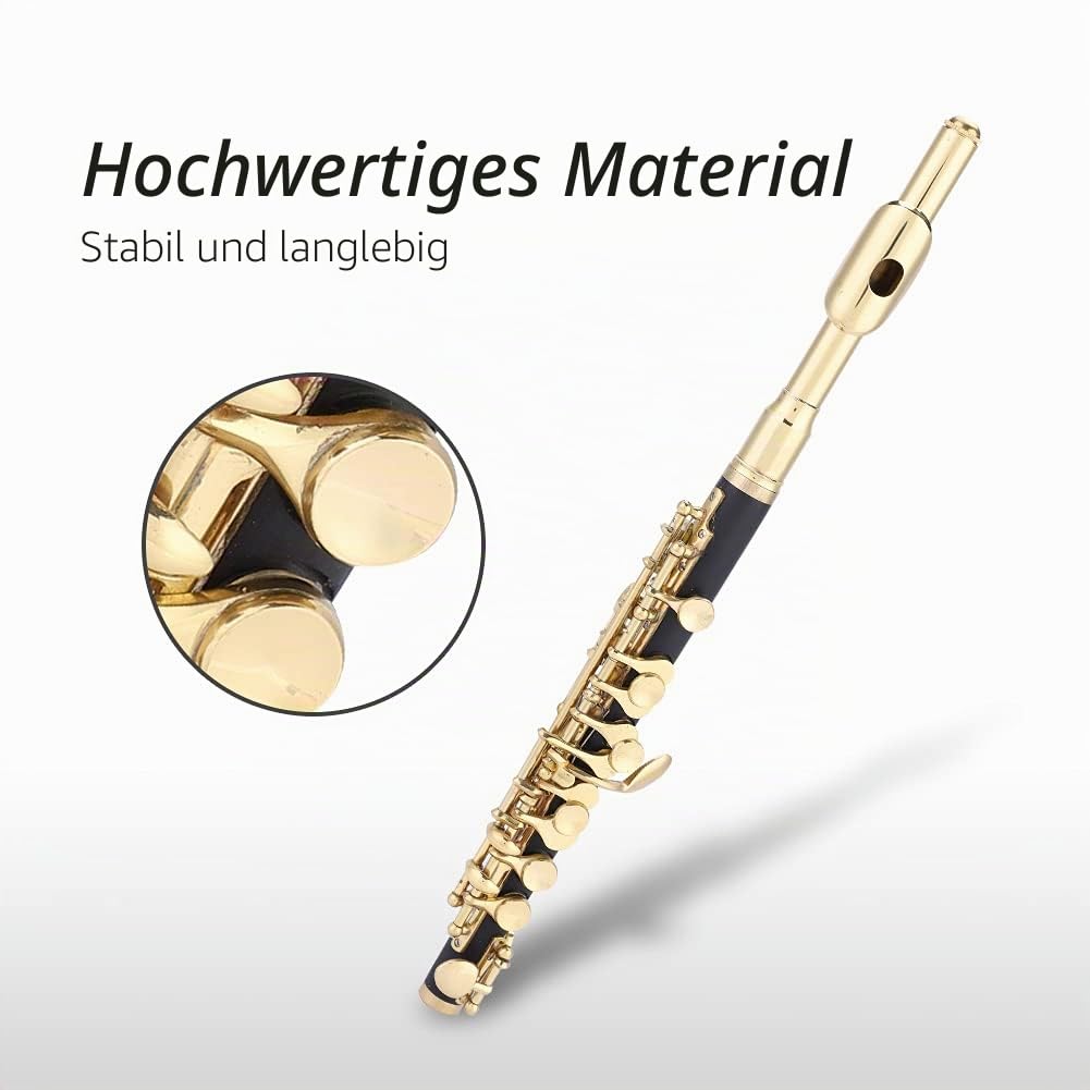 C-Ton Piccolo, halbgroße Flöte Flöten Musikinstrument Anfängerflöte für Anfänger Studenten für Musikliebhaber (Gold)